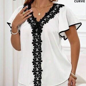 Chic Black Lace Accent Women's Blouse